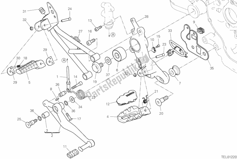 All parts for the Footrests, Right of the Ducati Hypermotard 950 Thailand 2019